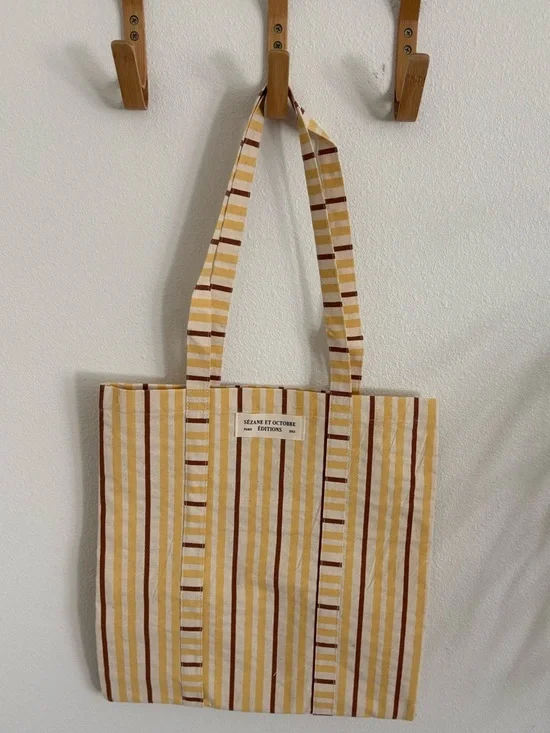 Sezane Yellow and Brown Striped Canvas Tote - Picture 1 of 5